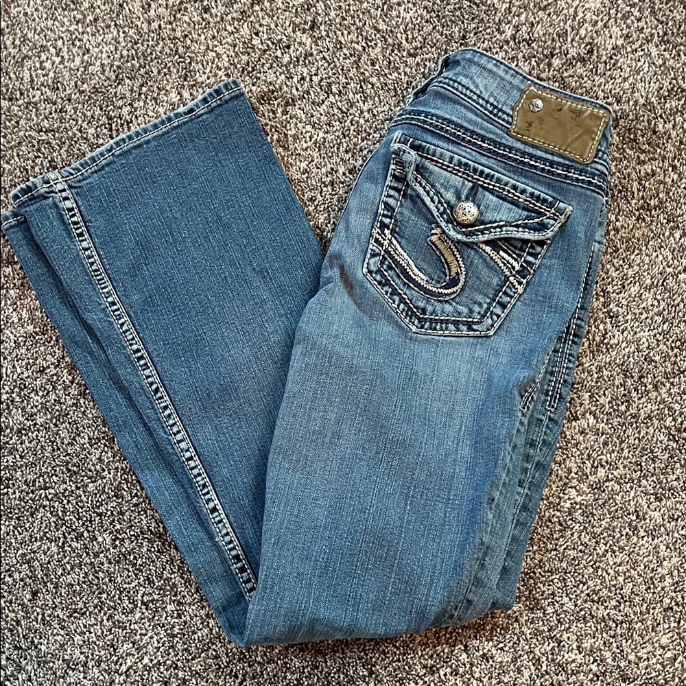 Silver Suki Surplus Boot Cut Jeans Thick Stitching Medium Wash Western